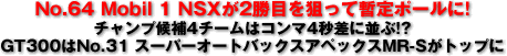 No.64 Mobil 1 NSX2ڂ_Ďb|[ɁI^`v4`[̓R}4bɕ!?^GT300No.31 X[p[I[gobNXAybNXMR-Sgbv